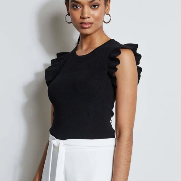 T Tahari Flutter Sleeve Sweater Knit Top Blue L - Picture 11 of 12